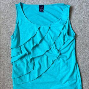 Rafaella • Aqua Tiered Ruffle Sleeveless Blouse